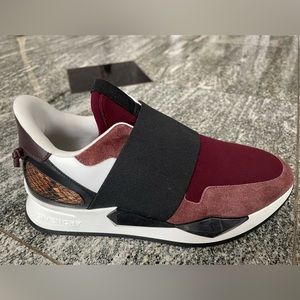 Givenchy Burgundy/Black Suede Leather & Stretch Fabric Active Low Top Sneakers